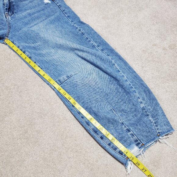 BLANK NYC Barrel Leg Jeans Cropped Ankle Raw Hem Hi-Rise Blue Women's 28 x 26 - Picture 15 of 16